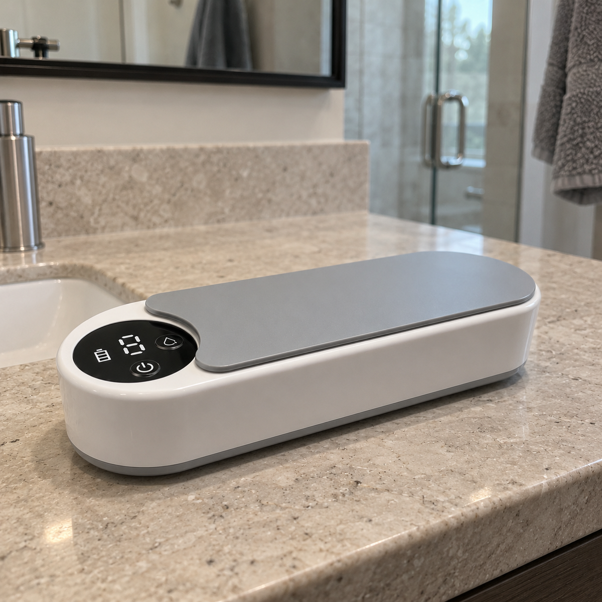 CruzZ Sonic sobre una encimera de baño, vista lateral